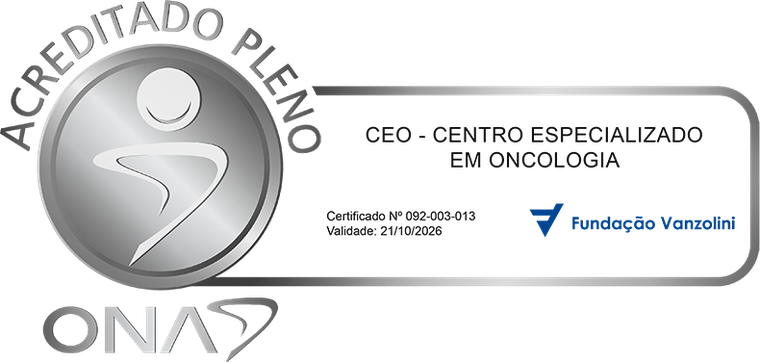 Selo ONA Acreditado Pleno emitido para CEO - Centro Especializado em Oncologia, certificado 092-003-013, validade 21/10/2026, Fundação Vanzolini